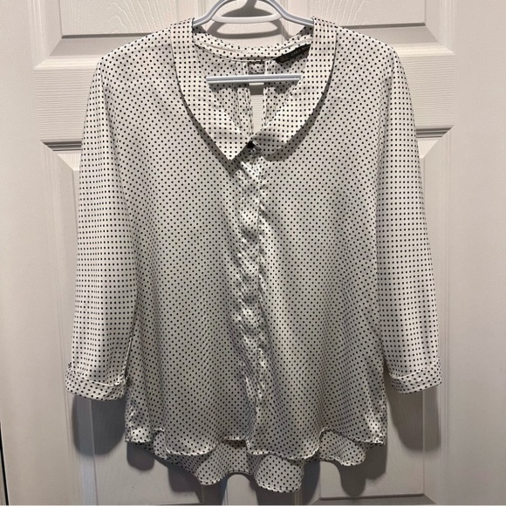 3/25$💥 Zara blouse top polka dot Women Small white black long sleeve collared